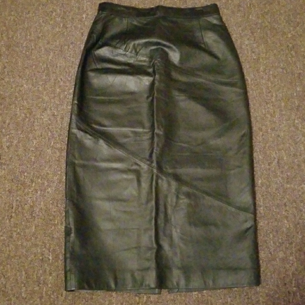 Long black leather skirt
